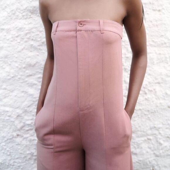 Zara STRAPLESS LINEN BLEND JUMPSUIT - Picture 3 of 9